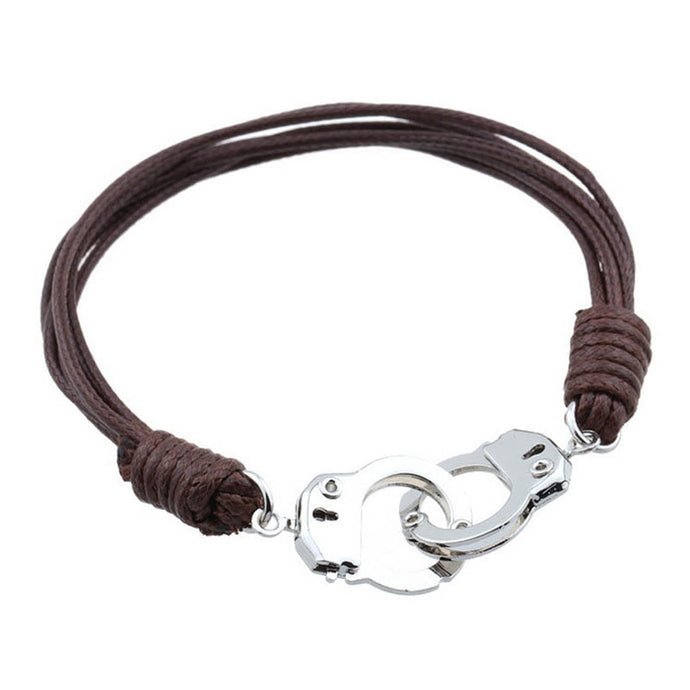 1PC Fashion Punk Trendy Charming Silvery Handcuff Multideck Brown Rope Unisex Bracelets Lovers Jewery