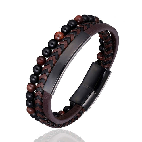 Leather Stainless Steel Magnetic Clasp Bracelets For Men